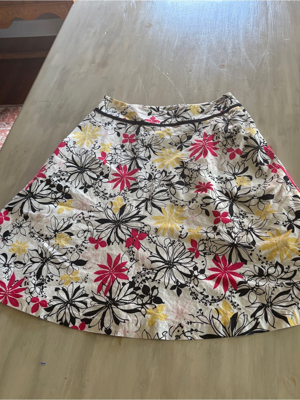 Oscar by Oscar De La Renta Floral A-Line Skirt White/Pink/ Yellow Floral Print 6